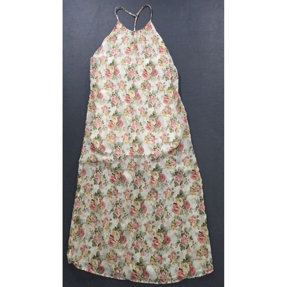 Tobi multi Floral V-Neck Strappy boho Maxi Dress Lightweight Size M A008593